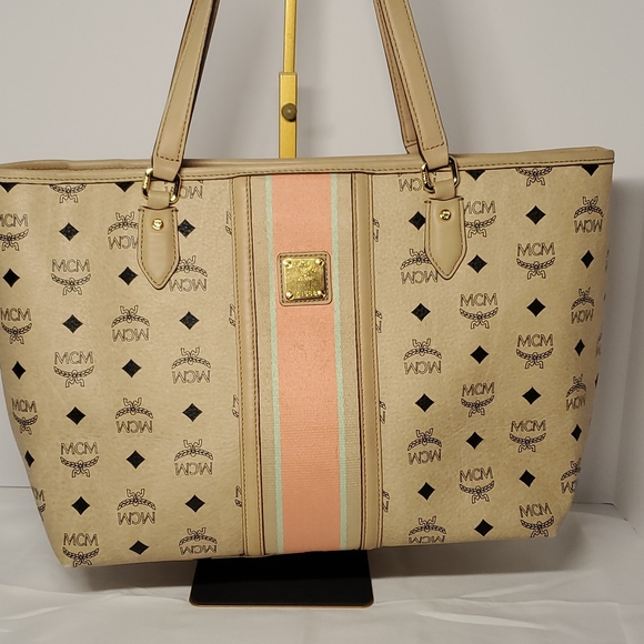 Authentic MCM Beige and Pink Tote Bag